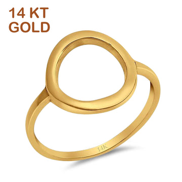14K Yellow Gold Circle O Simple Plain Open Ring Wedding Band (14mm)